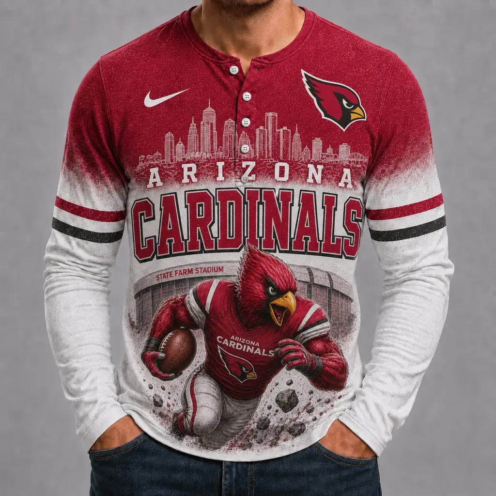 Arizona Cardinals Mascot 3D Graphic Button Long Sleeve Shirt