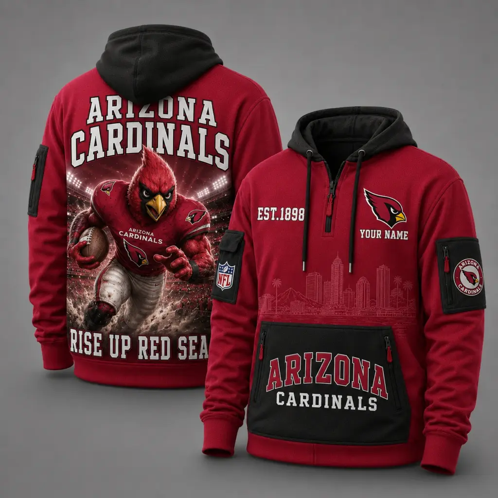 Arizona Cardinals Mascot Personalized Half-Zip Hoodie