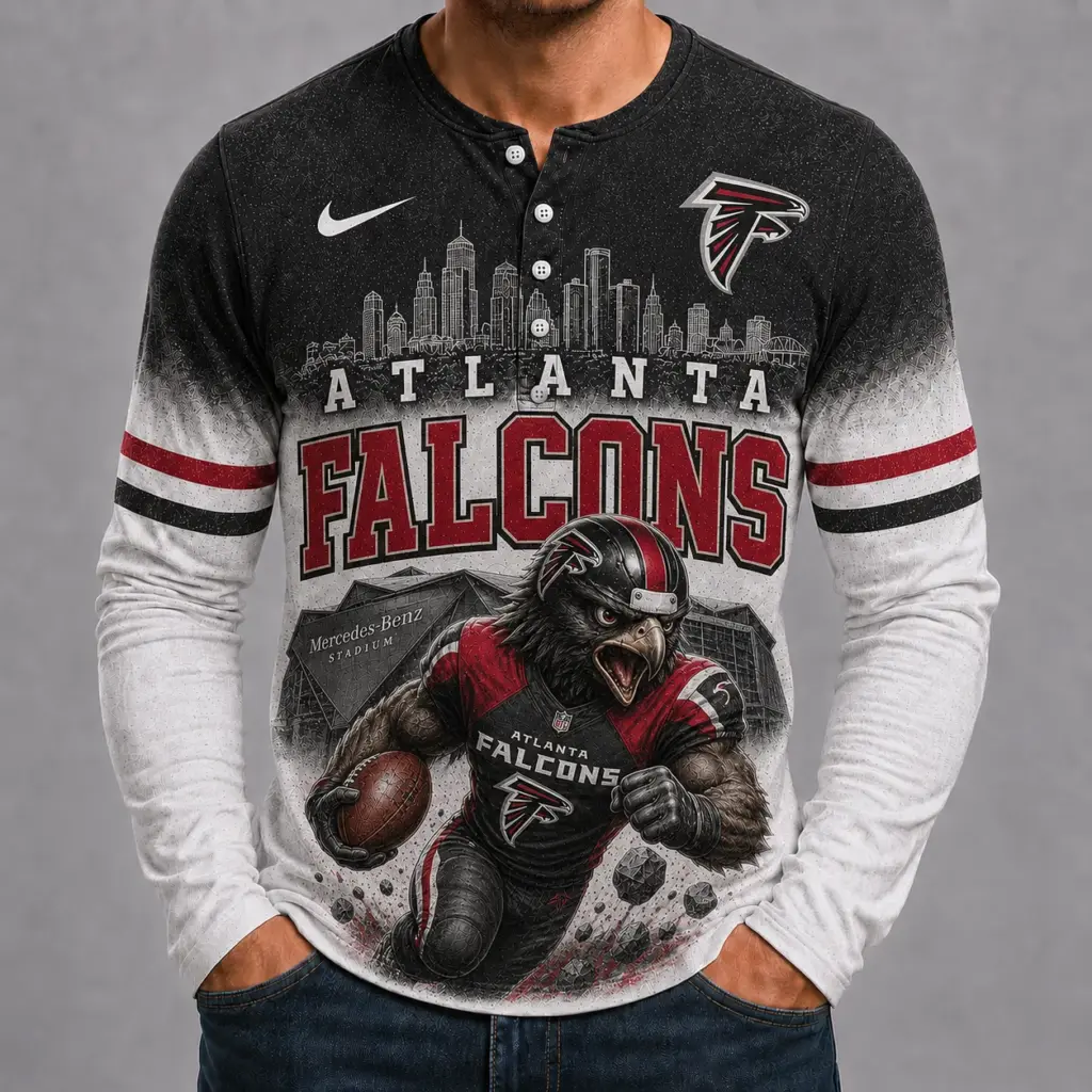 Atlanta Falcons Mascot 3D Graphic Button Long Sleeve Shirt