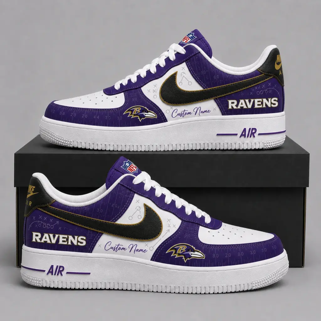 Baltimore Ravens Premium Custom AF1 Low Top Leather Shoes