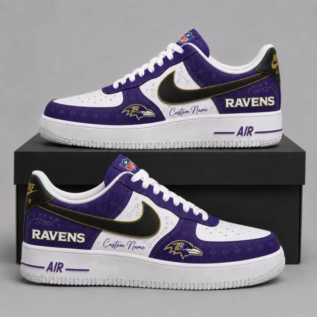 Baltimore Ravens Premium Custom AF1 Low Top Leather Shoes