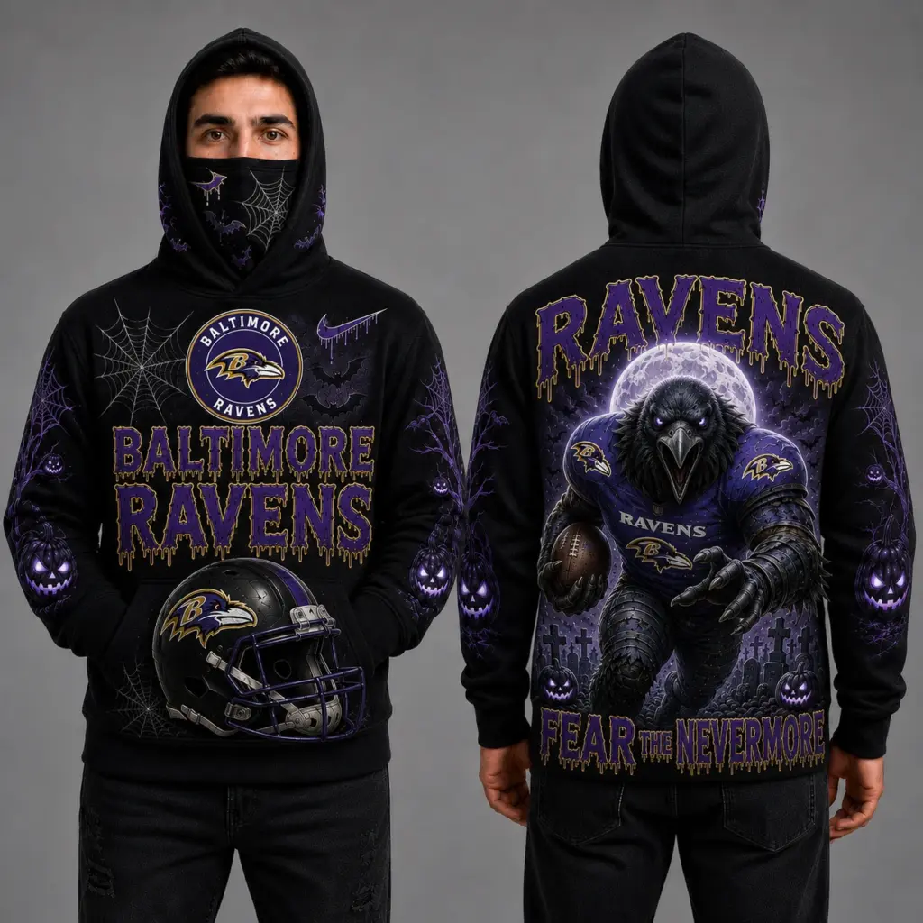 Baltimore Ravens Halloween Mascot 3D Graphic Mask Hoodie
