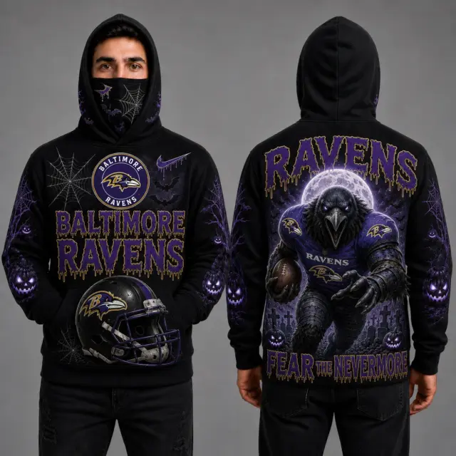 Baltimore Ravens Halloween Mascot 3D Graphic Mask Hoodie
