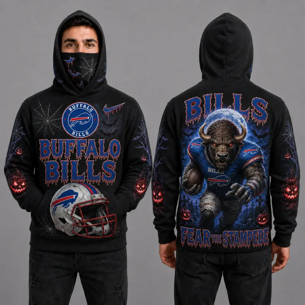 Buffalo Bills Halloween Mascot 3D Graphic Mask Hoodie
