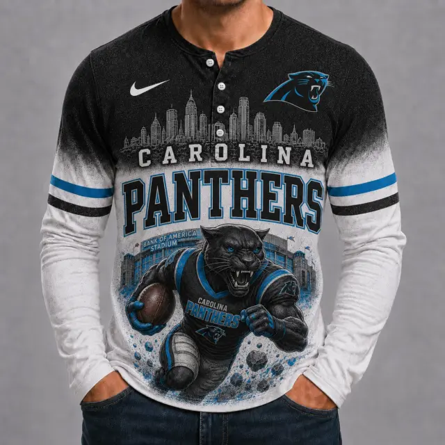 Carolina Panthers Mascot 3D Graphic Button Long Sleeve Shirt