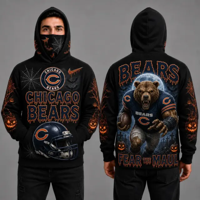 Chicago Bears Halloween Mascot 3D Graphic Mask Hoodie