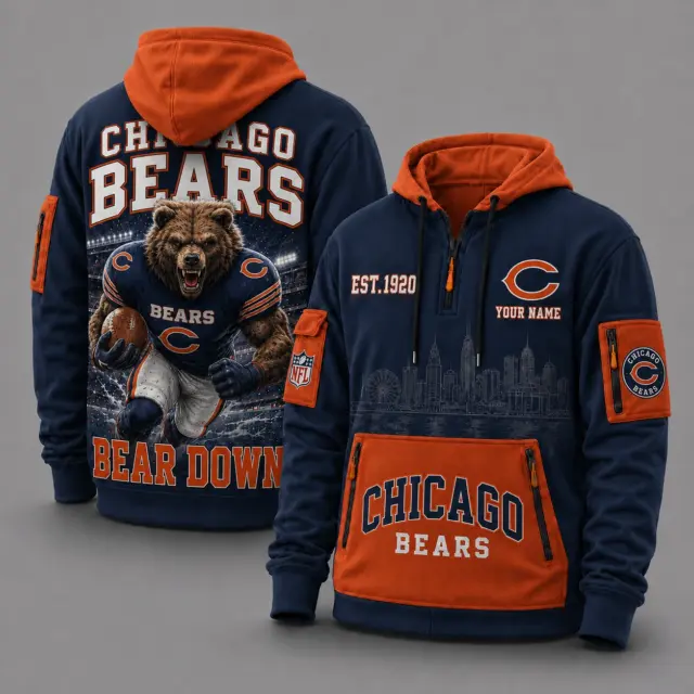 Chicago Bears Mascot Personalized Half-Zip Hoodie
