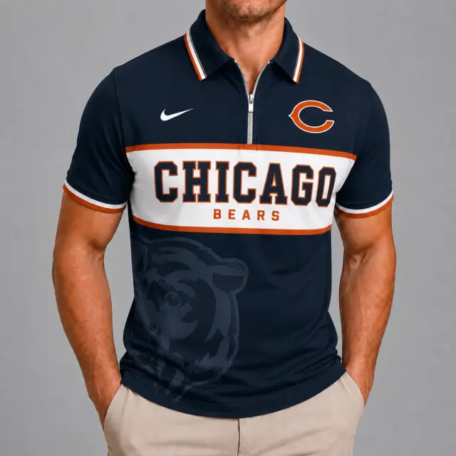 Chicago Bears Shortsleeved Half-zip Polo Shirt