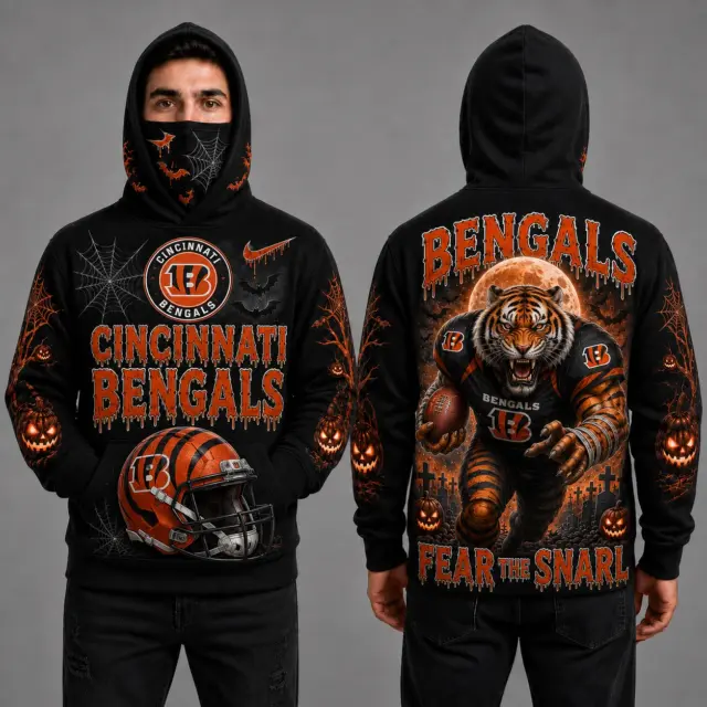 Cincinnati Bengals Halloween Mascot 3D Graphic Mask Hoodie