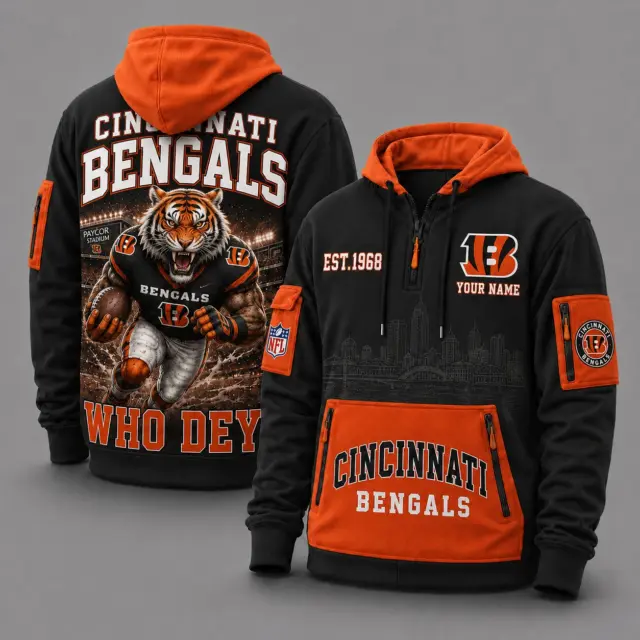 Cincinnati Bengals Mascot Personalized Half-Zip Hoodie