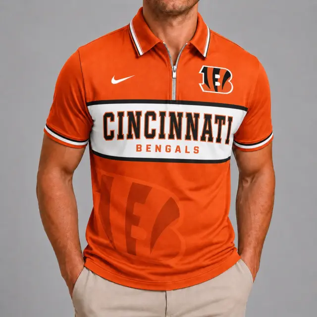 Cincinnati Bengals Shortsleeved Half-zip Polo Shirt