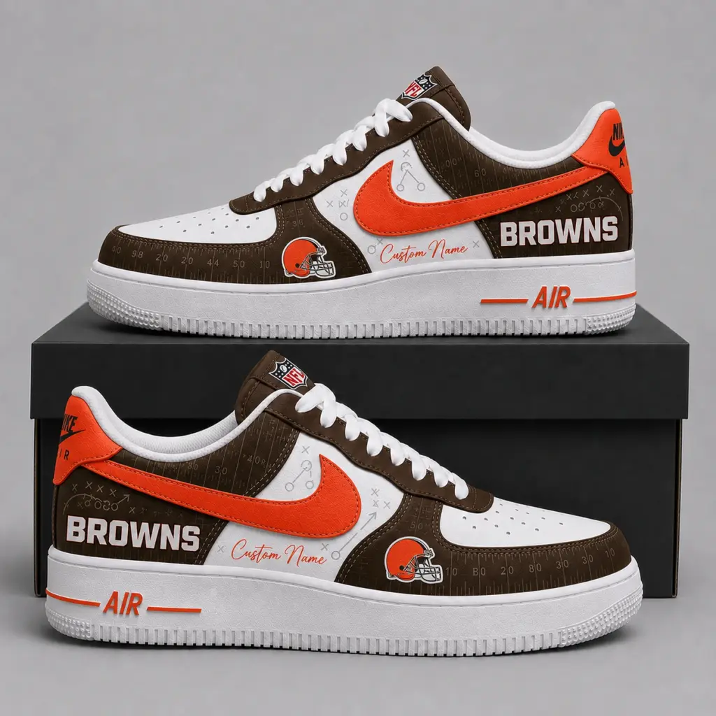 Cleveland Browns Premium Custom AF1 Low Top Leather Shoes