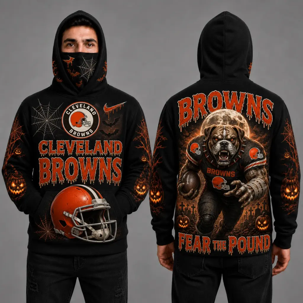 Cleveland Browns Halloween Mascot 3D Graphic Mask Hoodie