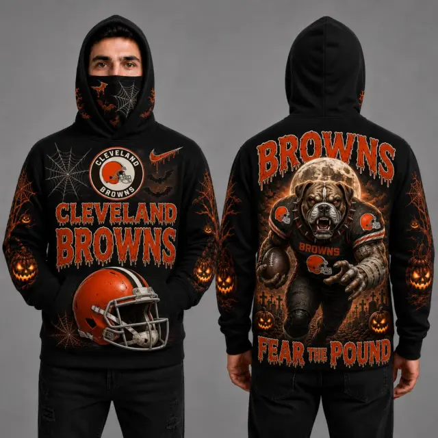 Cleveland Browns Halloween Mascot 3D Graphic Mask Hoodie