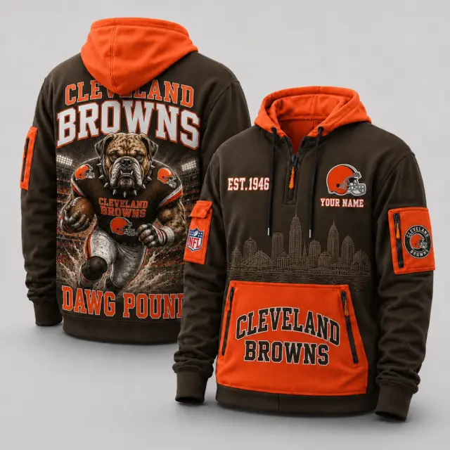 Cleveland Browns Mascot Personalized Half-Zip Hoodie