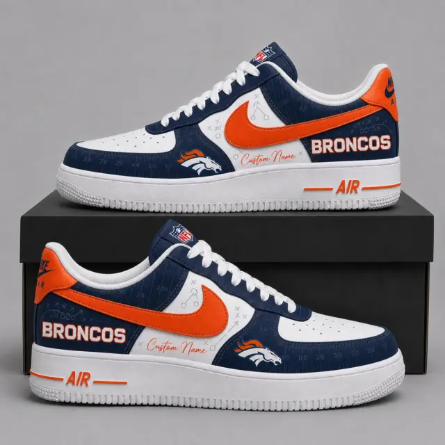 Denver Broncos Premium Custom AF1 Low Top Leather Shoes