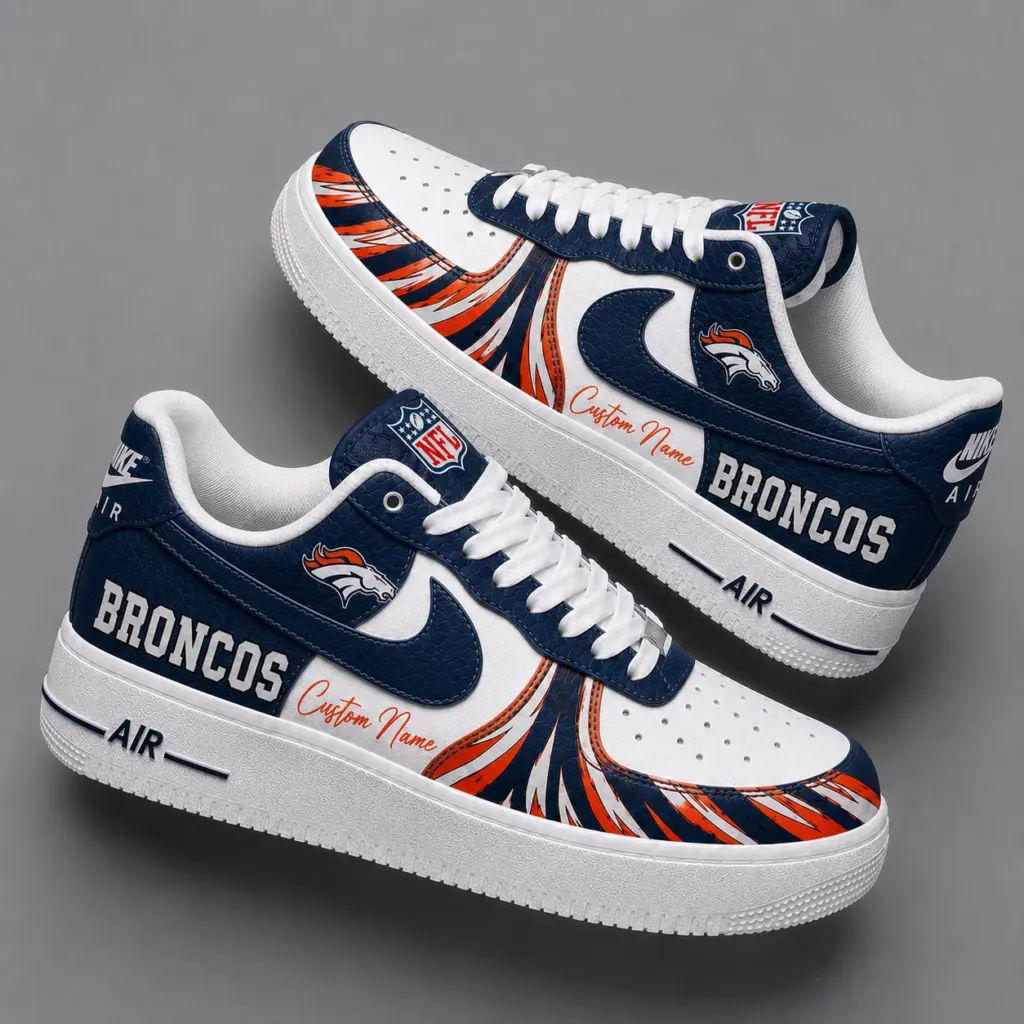 Denver Broncos Premium Custom AF1 Low Top Leather Shoes V2