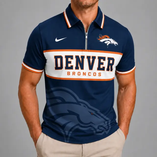 Denver Broncos Shortsleeved Half-zip Polo Shirt