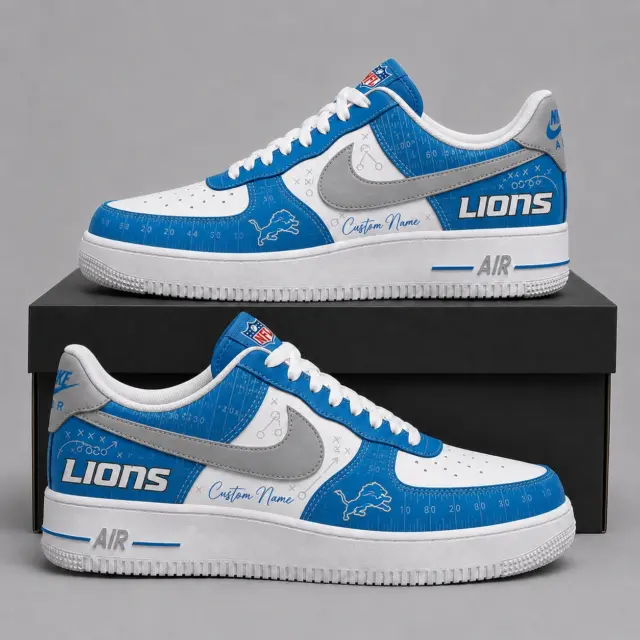 Detroit Lions Premium Custom AF1 Low Top Leather Shoes
