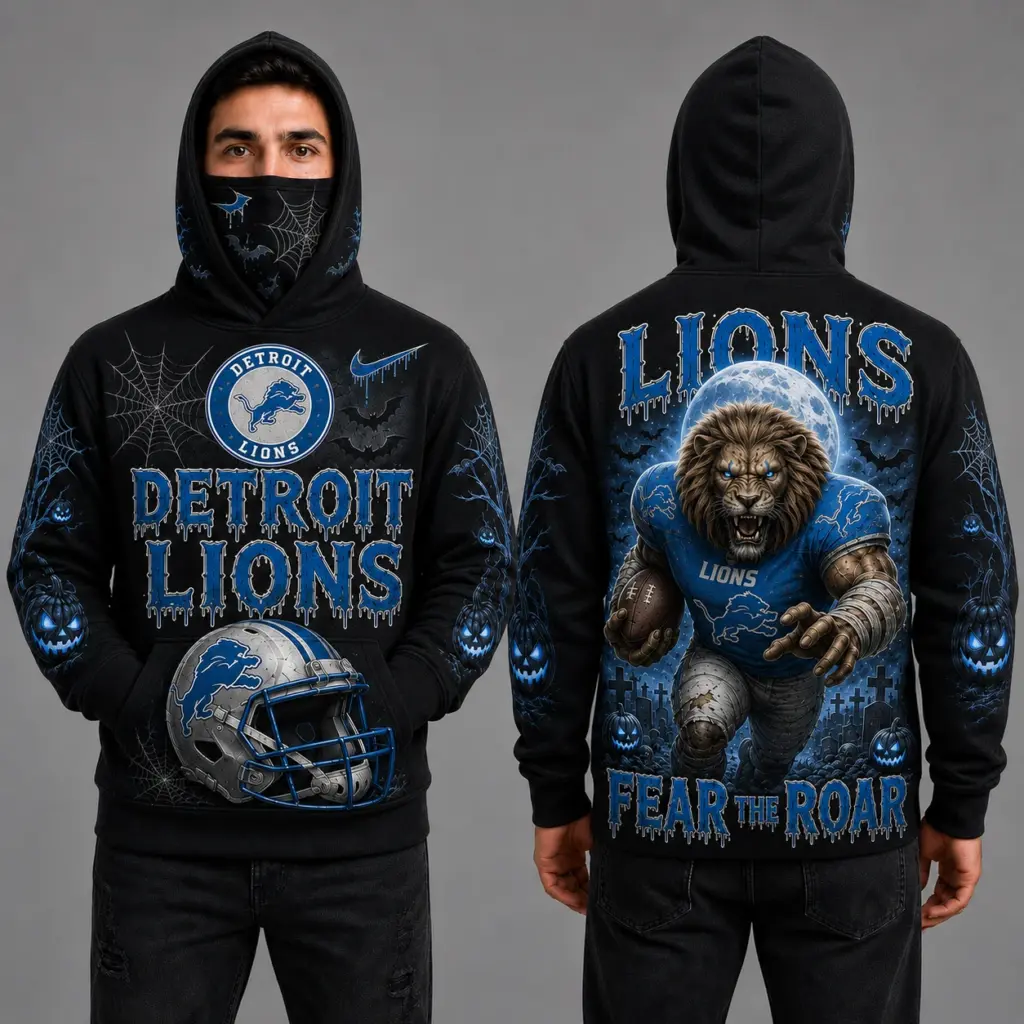 Detroit Lions Halloween Mascot 3D Graphic Mask Hoodie