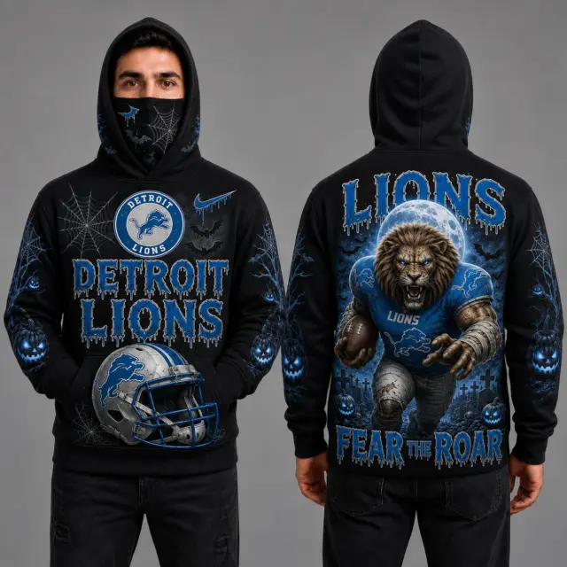 Detroit Lions Halloween Mascot 3D Graphic Mask Hoodie