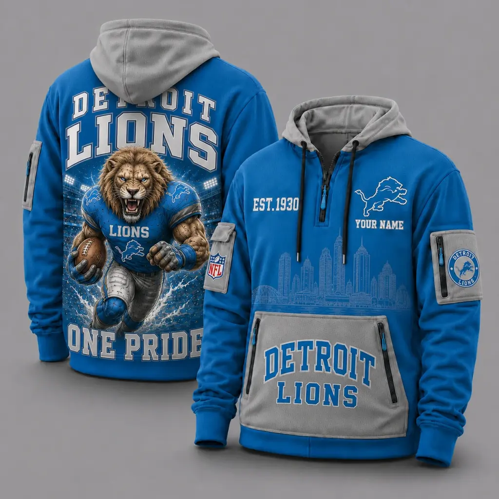 Detroit Lions Mascot Personalized Half-Zip Hoodie