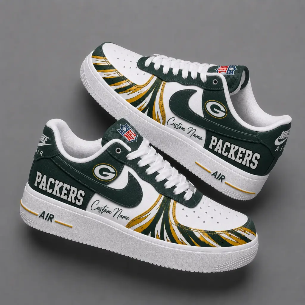 Green Bay Packers Premium Custom AF1 Low Top Leather Shoes V2