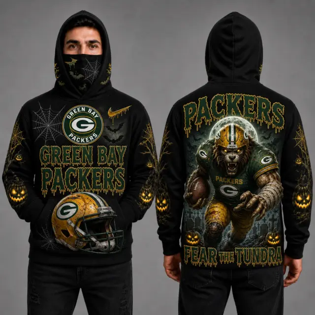 Green Bay Packers Halloween Mascot 3D Graphic Mask Hoodie