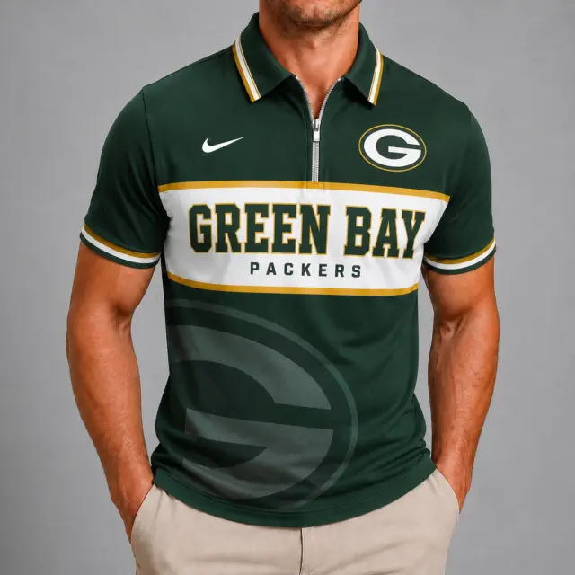 Green Bay Packers Shortsleeved Half-zip Polo Shirt