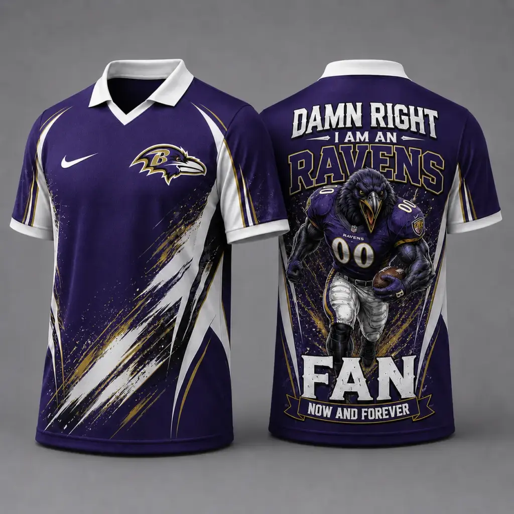 Baltimore Ravens Damn Right Fan Forever Polo Collar Jersey