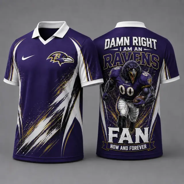Baltimore Ravens Damn Right Fan Forever Polo Collar Jersey