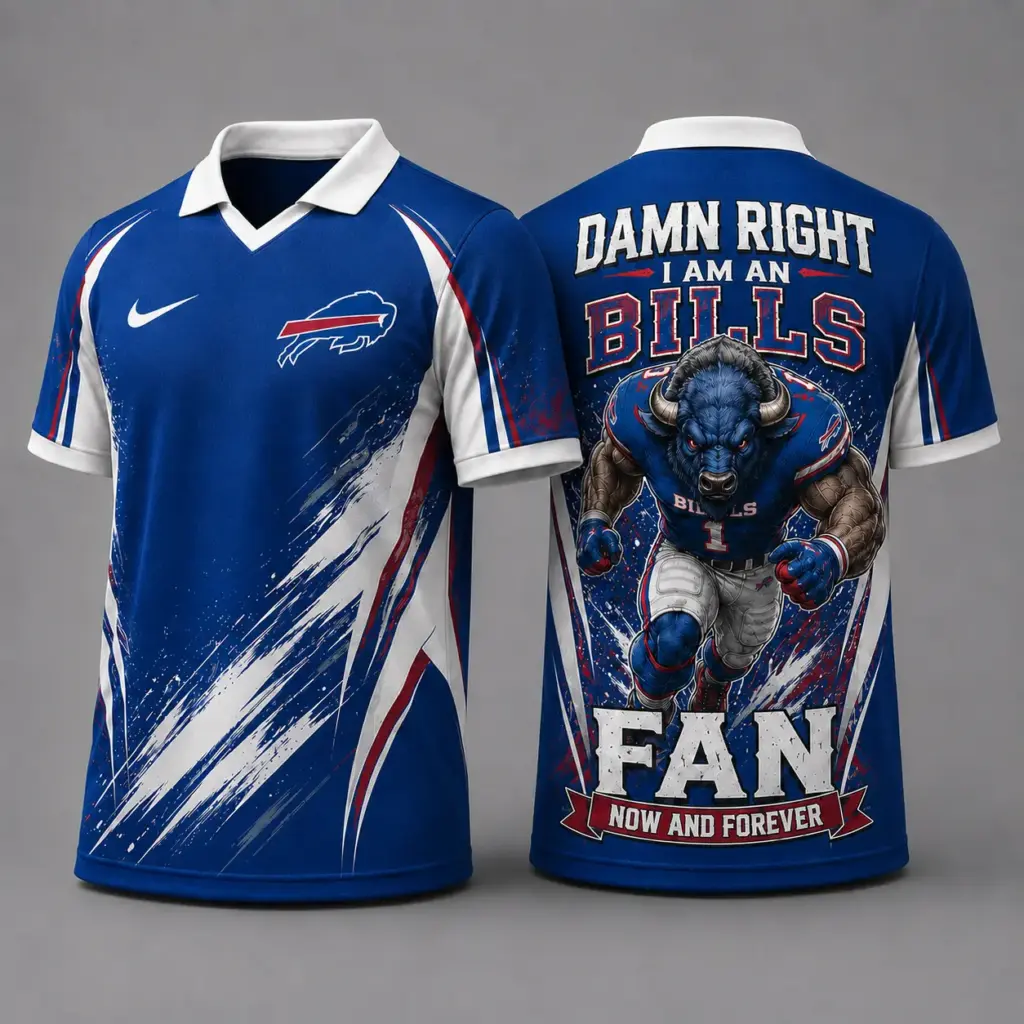 Buffalo Bills Damn Right Fan Forever Polo Collar Jersey
