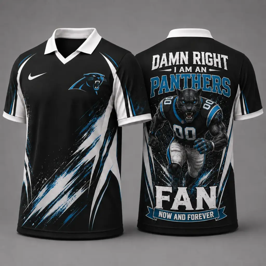 Carolina Panthers Damn Right Fan Forever Polo Collar Jersey