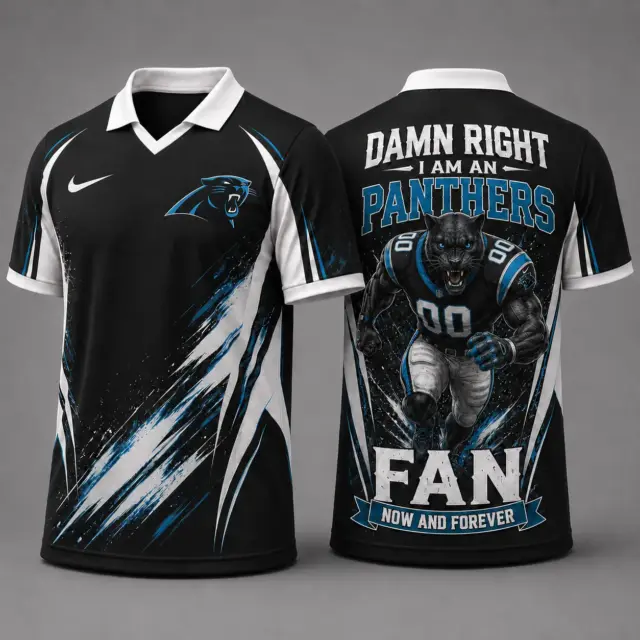 Carolina Panthers Damn Right Fan Forever Polo Collar Jersey