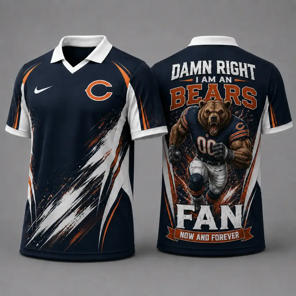 Chicago Bears Damn Right Fan Forever Polo Collar Jersey