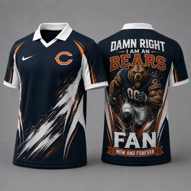Chicago Bears Damn Right Fan Forever Polo Collar Jersey