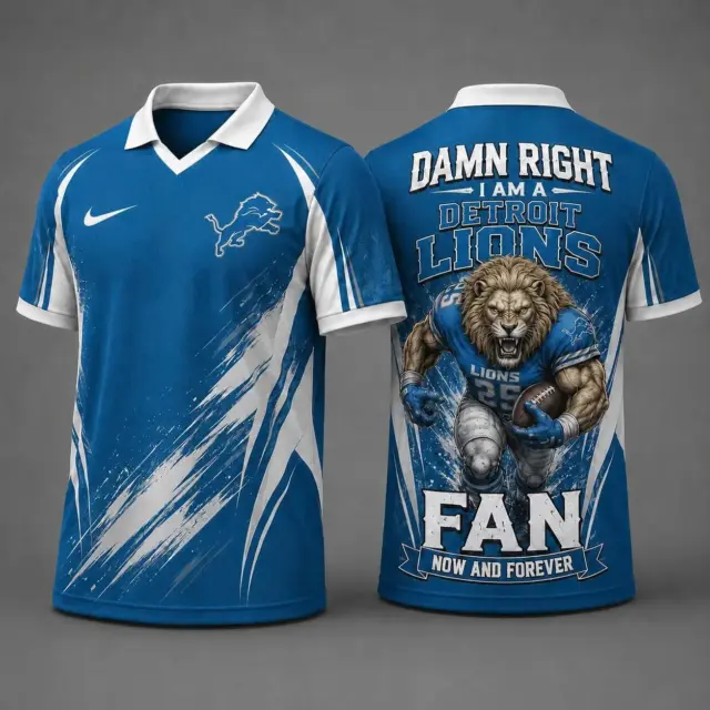 Detroit Lions Damn Right Fan Forever Polo Collar Jersey
