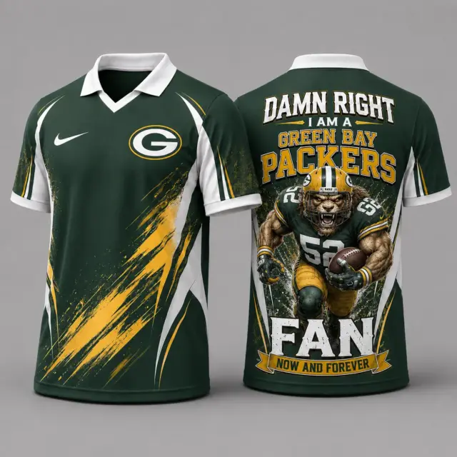 Green Bay Packers Damn Right Fan Forever Polo Collar Jersey