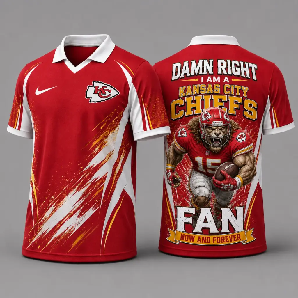 Kansas City Chiefs Damn Right Fan Forever Polo Collar Jersey
