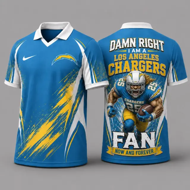 Los Angeles Chargers Damn Right Fan Forever Polo Collar Jersey