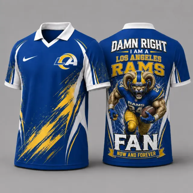 Los Angeles Rams Damn Right Fan Forever Polo Collar Jersey
