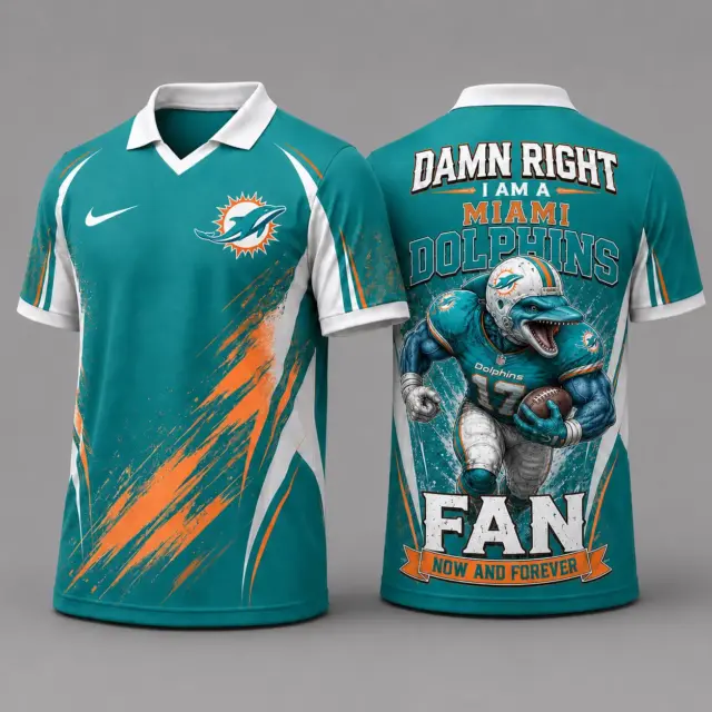 Miami Dolphins Damn Right Fan Forever Polo Collar Jersey
