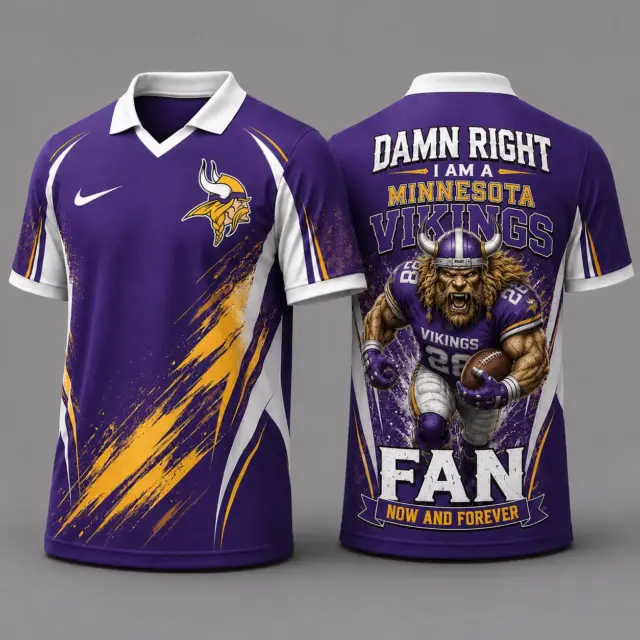 Minnesota Vikings Damn Right Fan Forever Polo Collar Jersey