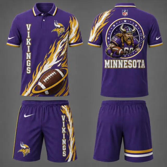 Minnesota Vikings Polo Shirt & Shorts Set V2
