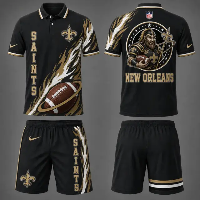 New Orleans Saints Polo Shirt & Shorts Set V2