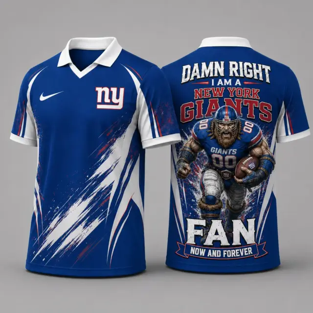 New York Giants Damn Right Fan Forever Polo Collar Jersey