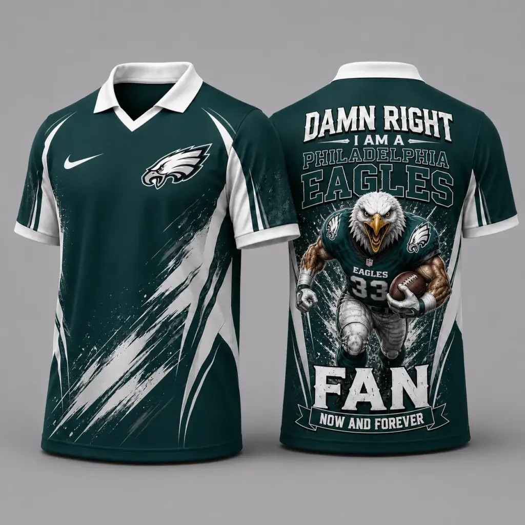 Philadelphia Eagles Damn Right Fan Forever Polo Collar Jersey