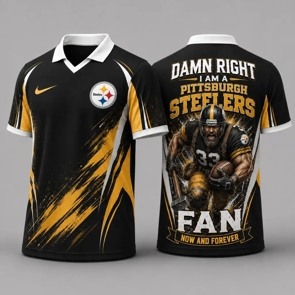 Pittsburgh Steelers Damn Right Fan Forever Polo Collar Jersey