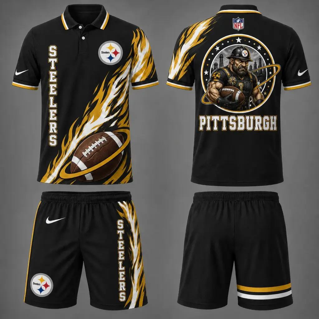 Pittsburgh Steelers Polo Shirt & Shorts Set V2