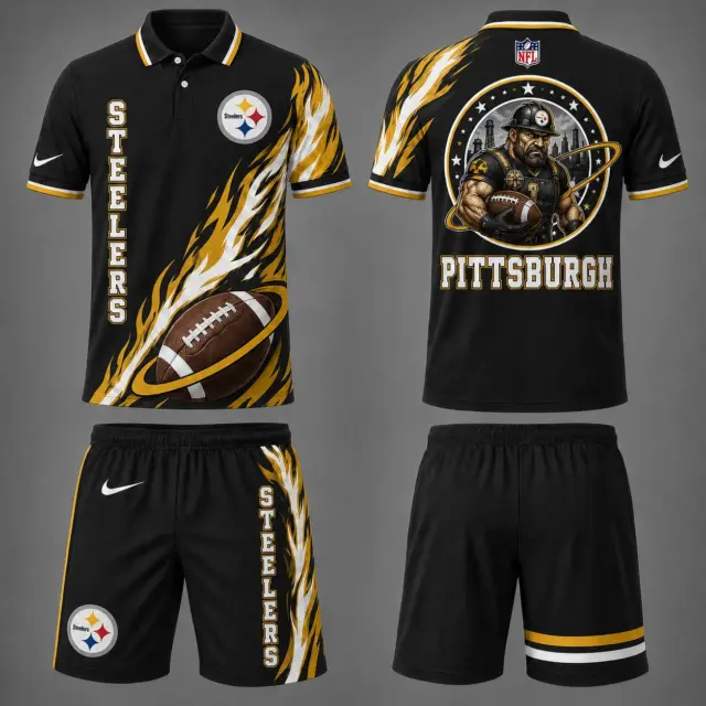Pittsburgh Steelers Polo Shirt & Shorts Set V2
